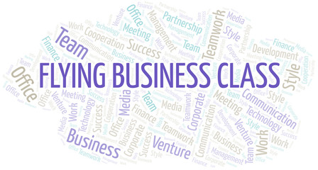 Fototapeta premium Flying Business Class word cloud. Collage made with text only.