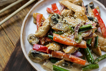 In a plate of fricassee with vegetables