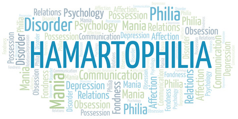 Fototapeta premium Hamartophilia word cloud. Type of Philia.