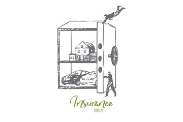 Property insurance concept sketch. Isolated vector illustration
