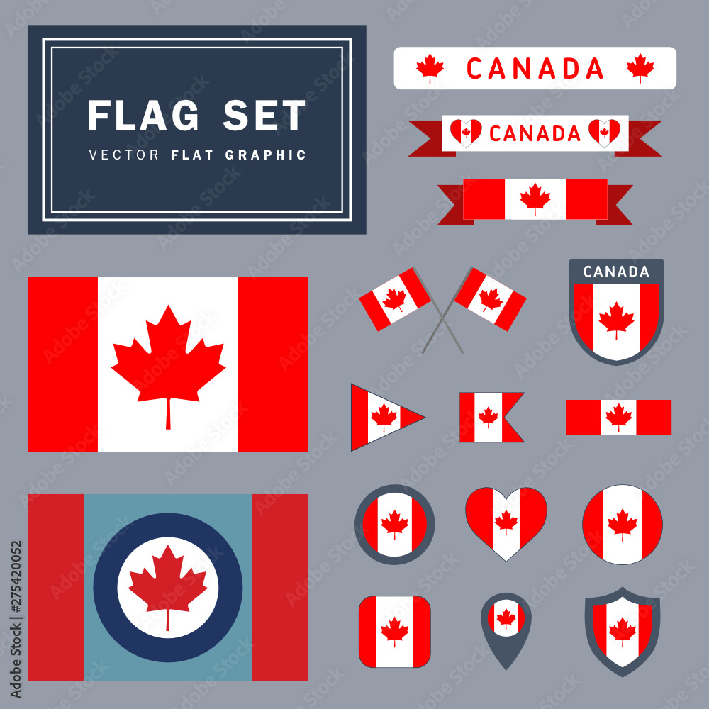 Wall mural vector set collection of 16 different canada flag related illustrations with different shapes for ma