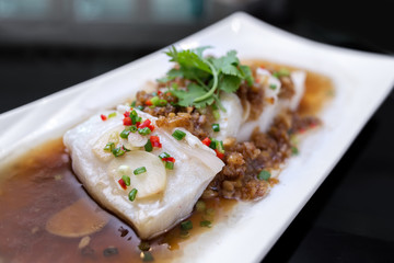 Steamed fillet cod fish