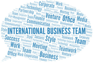 International Business Team word cloud. Collage made with text only.