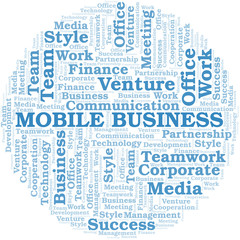 Mobile Business word cloud. Collage made with text only.