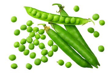 fresh green peas isolated on a white background. top view