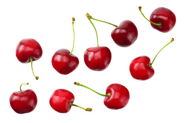red cherry isolated on white background. Top view
