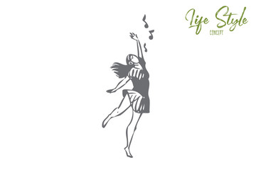 Dancing concept sketch. Isolated vector illustration