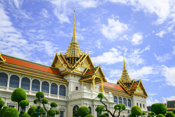 Wat Phrakeaw or Wat Phra Si Rattana Satsadaram,The beautiful of the pagoda and blue sky,The temple in the Grand Palace Area,Bangkok,Thailand.