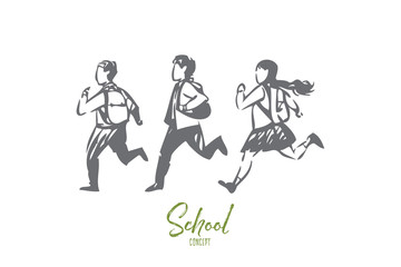 Schoolchildren concept sketch. Isolated vector illustration