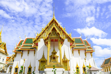 Wat Phrakeaw or Wat Phra Si Rattana Satsadaram,The beautiful of the pagoda and blue sky,The temple in the Grand Palace Area,Bangkok,Thailand.