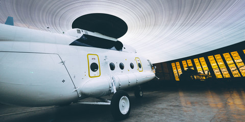 heliopter inside hangar russian civil