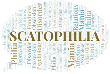 Obraz premium Scatophilia word cloud. Type of Philia.