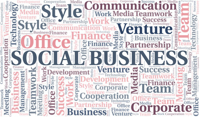 Social Business word cloud. Collage made with text only.