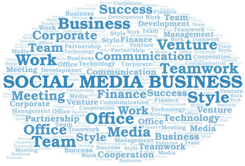 Social Media Business word cloud. Collage made with text only.