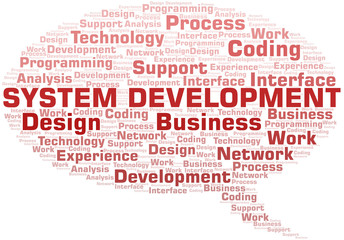 System Development word cloud. Wordcloud made with text only.