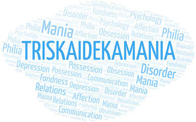 Triskaidekamania word cloud. Type of mania, made with text only.