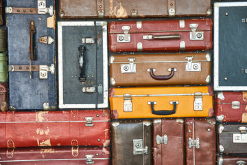 Suitcases for travel. Multicolored suitcases for clothes.