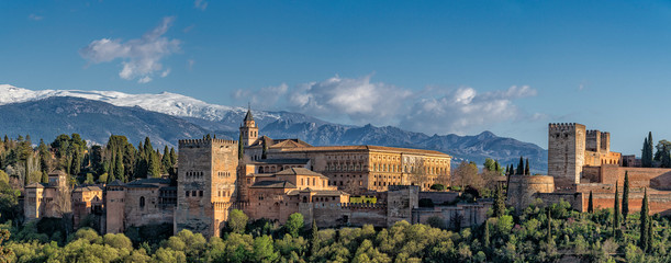 Alhambra fortress palace in Granada Spain at sunset