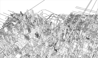 Outline city concept. Wire-frame style