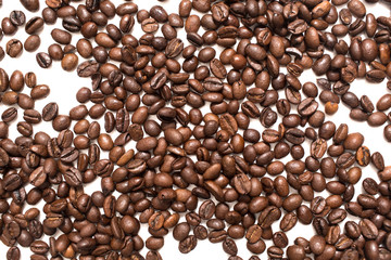 Roasted coffee beans brown seeds texture background wallpaper.
