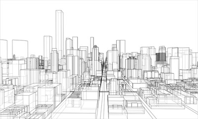 Outline city concept. Wire-frame style © cherezoff
