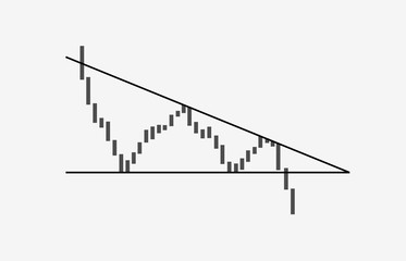Descending triangle bearish black and white breakouts flat  icon. Vector stock and cryptocurrency exchange graph, forex analytics and trading market chart. Descending triangle pattern figure