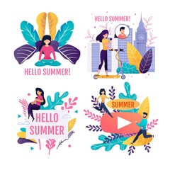 Hello Summer Lettering Advertising Flat Cards Set