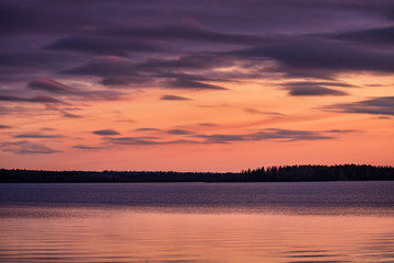 Beautiful end of a hot summer day on Lake Onega. Russia, Republic of Karelia