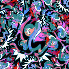 Obraz premium Bright abstract geometric seamless pattern in graffiti style quality illustration for your design