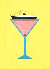 Vintage style illustration representing the concept of first class cruise
