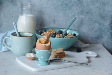 Breakfast with soft boiled egg