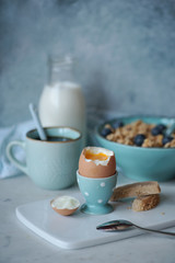Breakfast with soft boiled egg