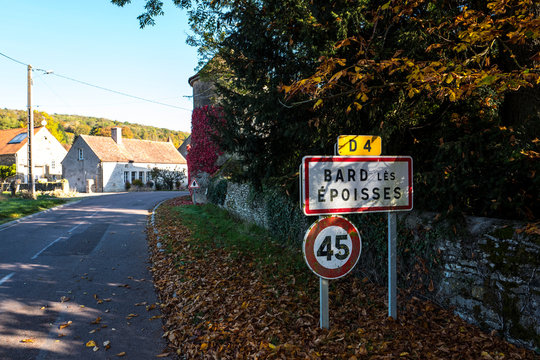 Europe, France, Burgundy, Cote-d'Or, Bard les Epoisses, village entrance by the D4 road