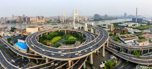 Tableaux ronds sur aluminium Pont de Nanpu beau pont nanpu, traverse la rivière huangpu, shanghai, chine