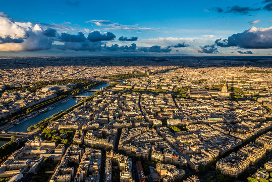 France, 7th arrondissement of Paris, view from the Eiffel Tower (esplanade and Dome des Invalides, Seine river)