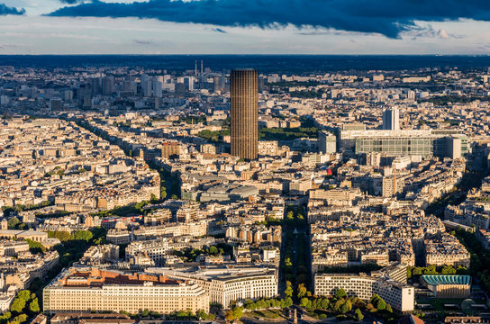 France, Paris, view from the Eiffel Tower (Montparnasse station and tower)