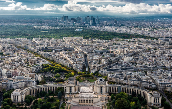 France, Paris, 16th arrondissement of Paris, view from the Eiffel Tower (Trocadero, bois de Boulogne with the ,  Foundation, business district of La Defense)
