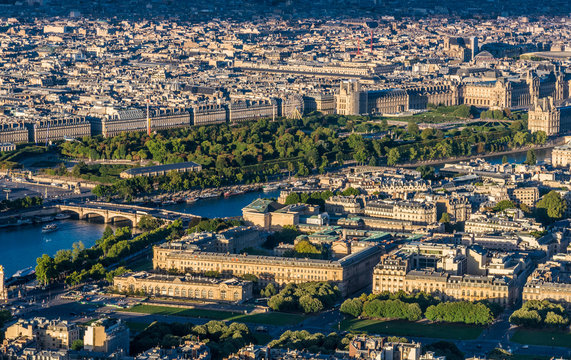 France, 1st and 7th arrondissements of Paris, view from the Eiffel Tower (Tuileries Garden, esplanade des Invalides, Seine river)