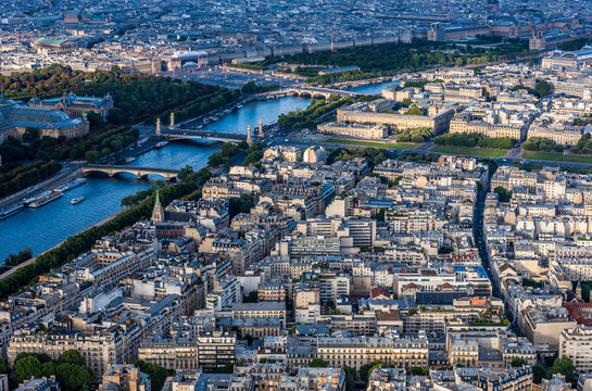 France, 7th arrondissement of Paris, view from the Eiffel Tower (esplanade des Invalides, Seine river, American Church in Paris)