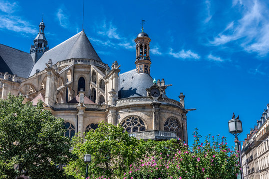 France, 1st arrondissement of Paris, apse of the Church of Saint-Eustache seen from the Nelson Mandela Garden
