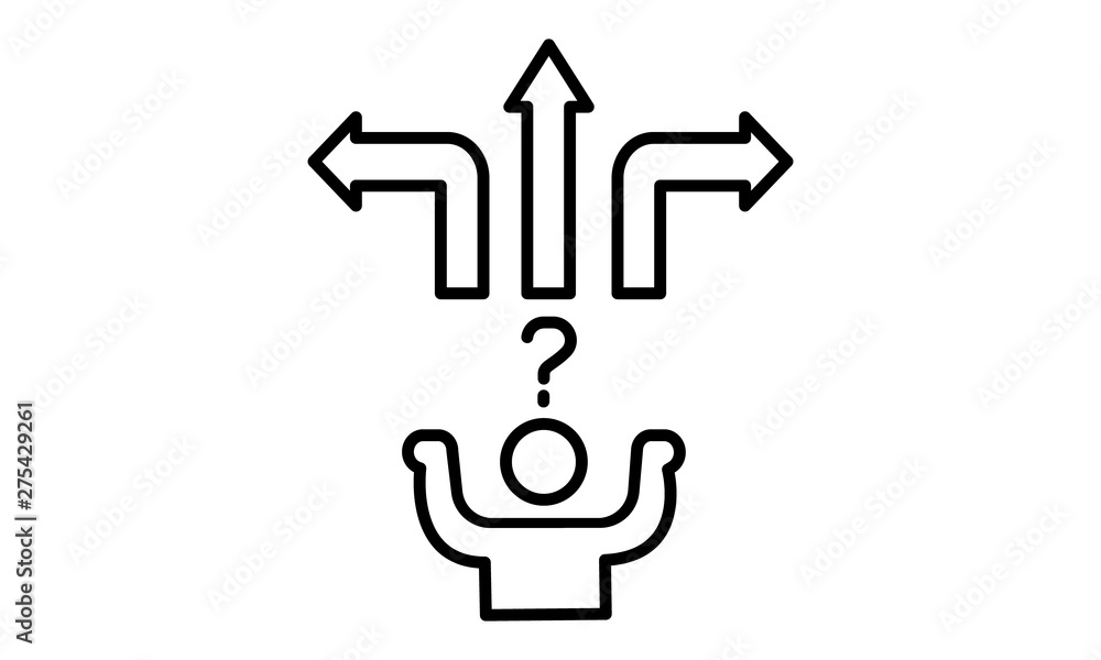 Poster three-way direction arrow thin line icon for navigation and decision-making concepts