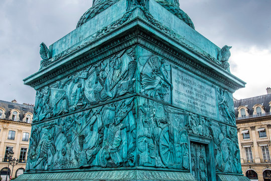 France, 1st arrondissement of Paris, place Vendome, bas-reliefs of the base of the colonne d'Austerlitz