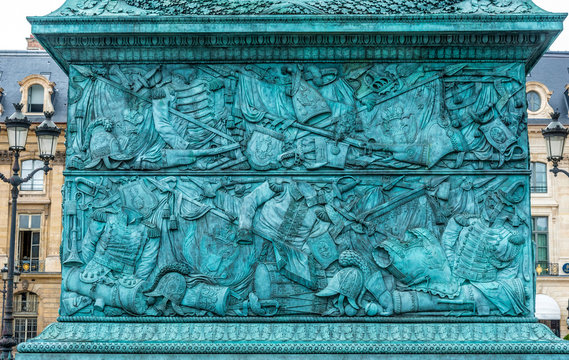 France, 1st arrondissement of Paris, place Vendome, bas-relief of the base of the colonne d'Austerlitz