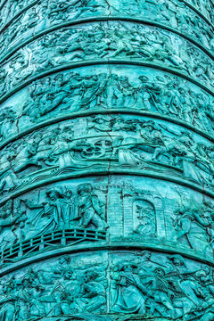 France, 1st arrondissement of Paris, place Vendome, bas-reliefs of battles scenes on the colonne d'Austerlitz