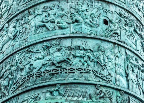France, 1st arrondissement of Paris, place Vendome, bas-reliefs of battles scenes on the colonne d'Austerlitz