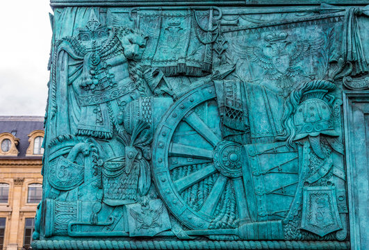 France, 1st arrondissement of Paris, place Vendome, bas-reliefs of the base of the colonne d'Austerlitz