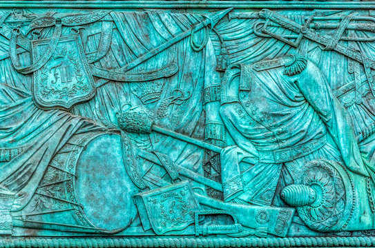 France, 1st arrondissement of Paris, place Vendome, bas-reliefs of the base of the colonne d'Austerlitz