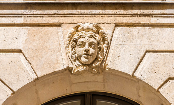 France, 4th arrondissement of Paris, Ile Saint-Louis, mascaron on a building of the rue Saint-Louis en l'Ile (17th century)