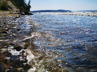 the beach with waves and sunshine