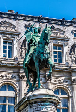 France, 4th arrondissement of  Paris, Paris Town Hall, equestrian statue of Etienne Marcel (1302-1358), provost of the merchants